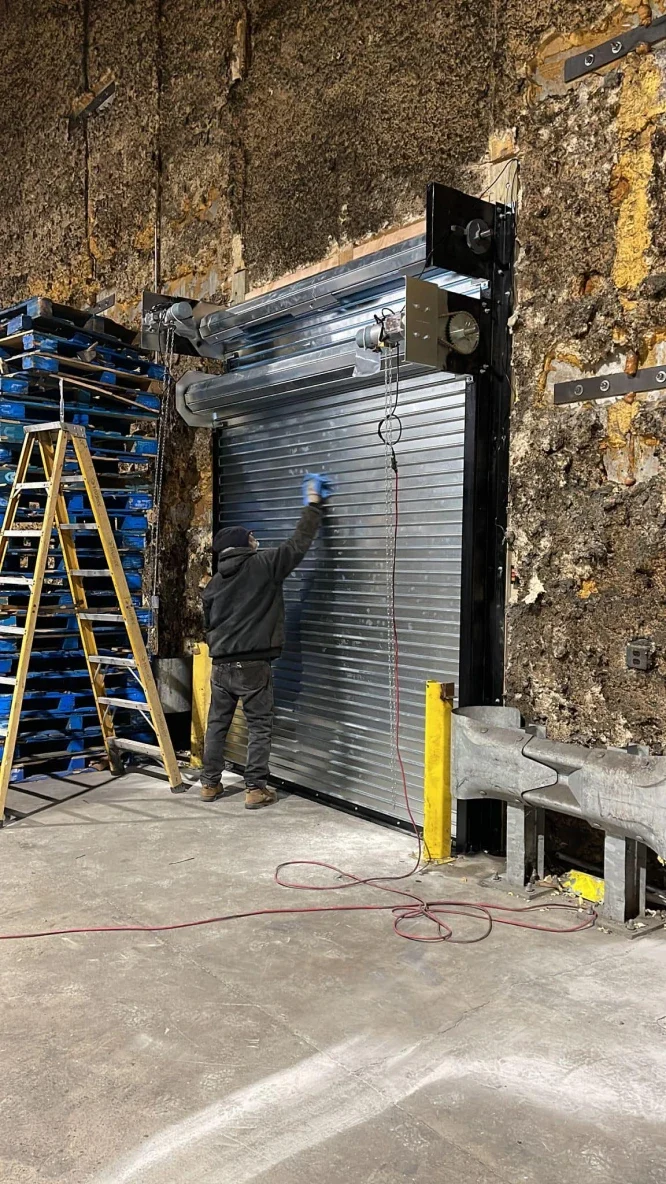 Rolling steel service door at a commercial facility